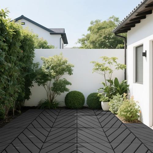 Plastic interlocking decking tiles, 44 packs of terrace decking tiles, 12“x 12” waterproof for all-weather use, backyard pool decking tiles, dark gray