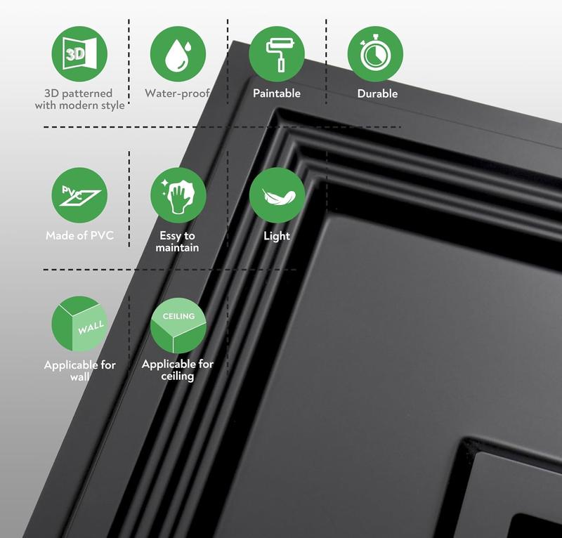 STICKGOO Pack of 12 Tiles PVC Ceiling Tiles, 2'x2' Glue Up Ceiling Panel White (12-Pack) to Prevent Breakage Cover 48 Sq. Ft - Black STICKGOO Pack of 12 Tiles PVC Ceiling Tiles, 2'x2' Glue Up Ceiling Panel White (12-Pack) to Prevent Breakage Cover 48 Sq. Ft - Black