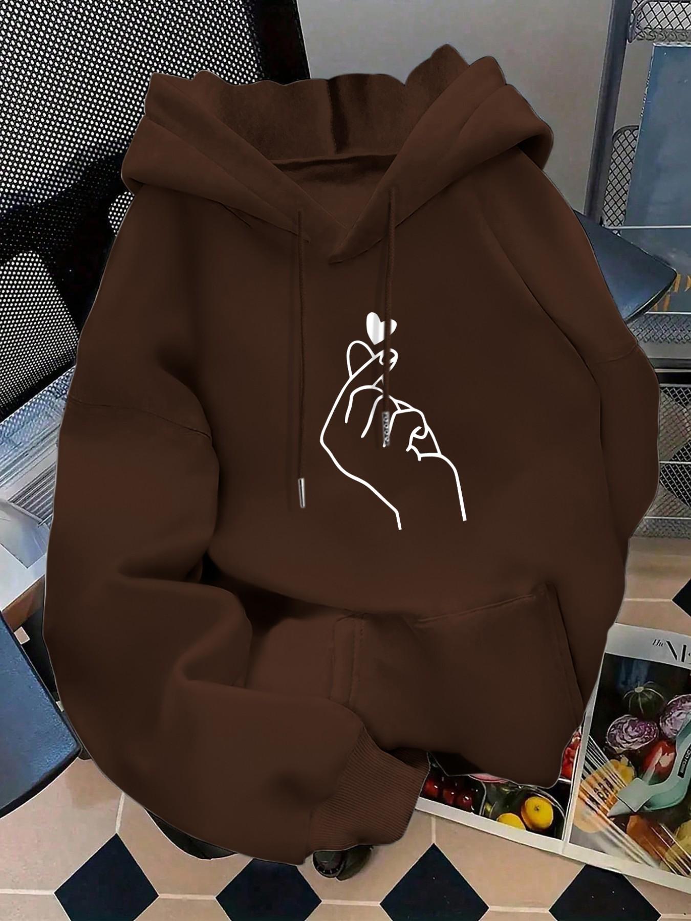 Women's Fashion Graphic Hooded Sweatshirt, Valentine's Day Heart Print Pullover, Kangaroo Pocket, Long Sleeve, Fitted, Casual Fall & Winter Wear