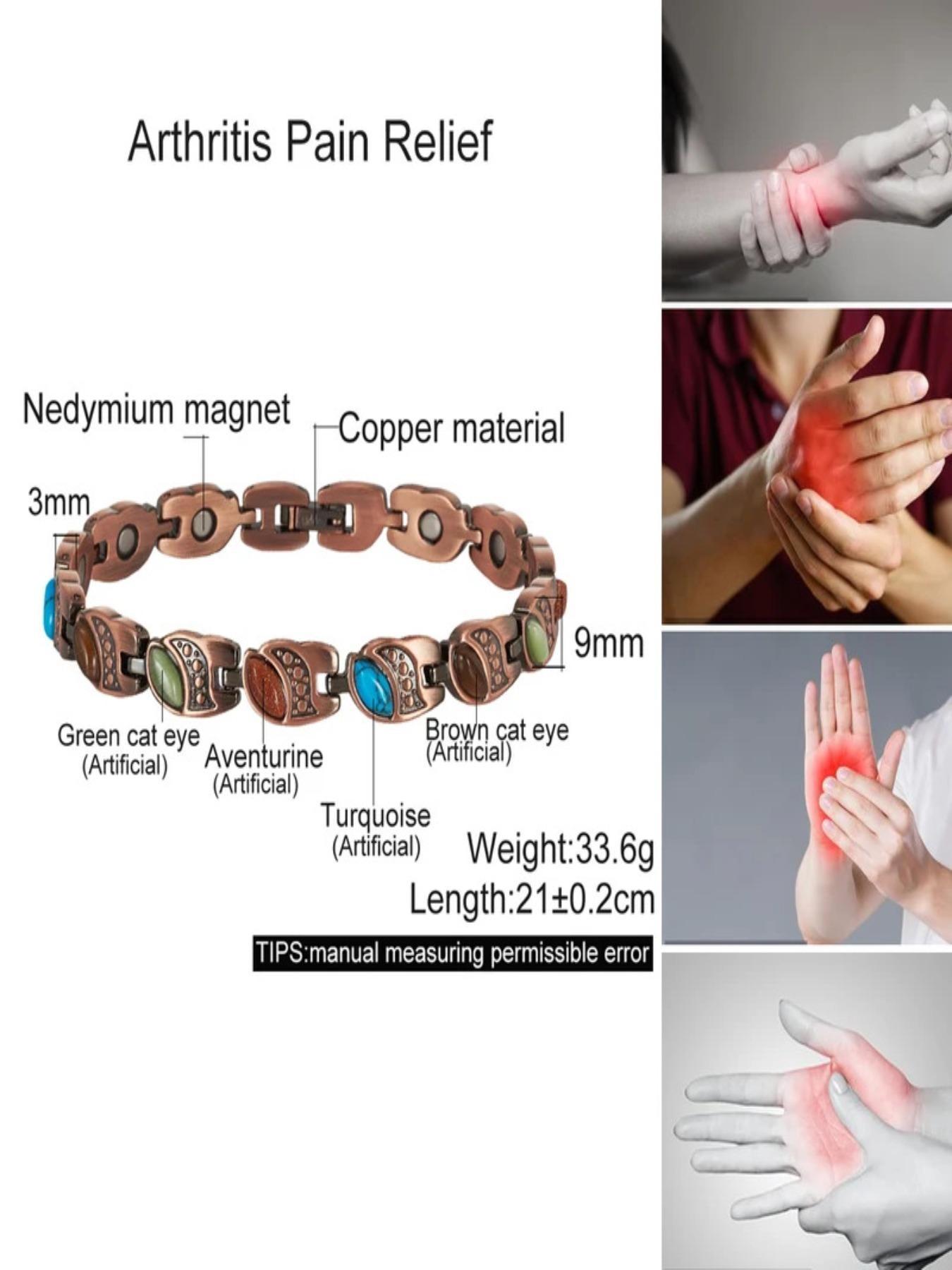 Vintage Magnetic Therapy Bracelet for Women, Couple Sleep Aid Wristband, Solid Copper, Multicolor Stones, Fashion Retro Jewelry