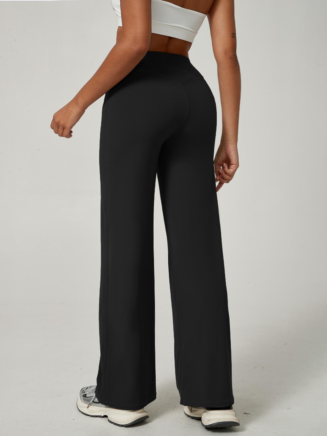 Women's High Waist Elastic Casual Soft Straight Leg Pants, Sporty Fitted Yoga Fitness Workout Pants, Fall & Winter Daily Wear