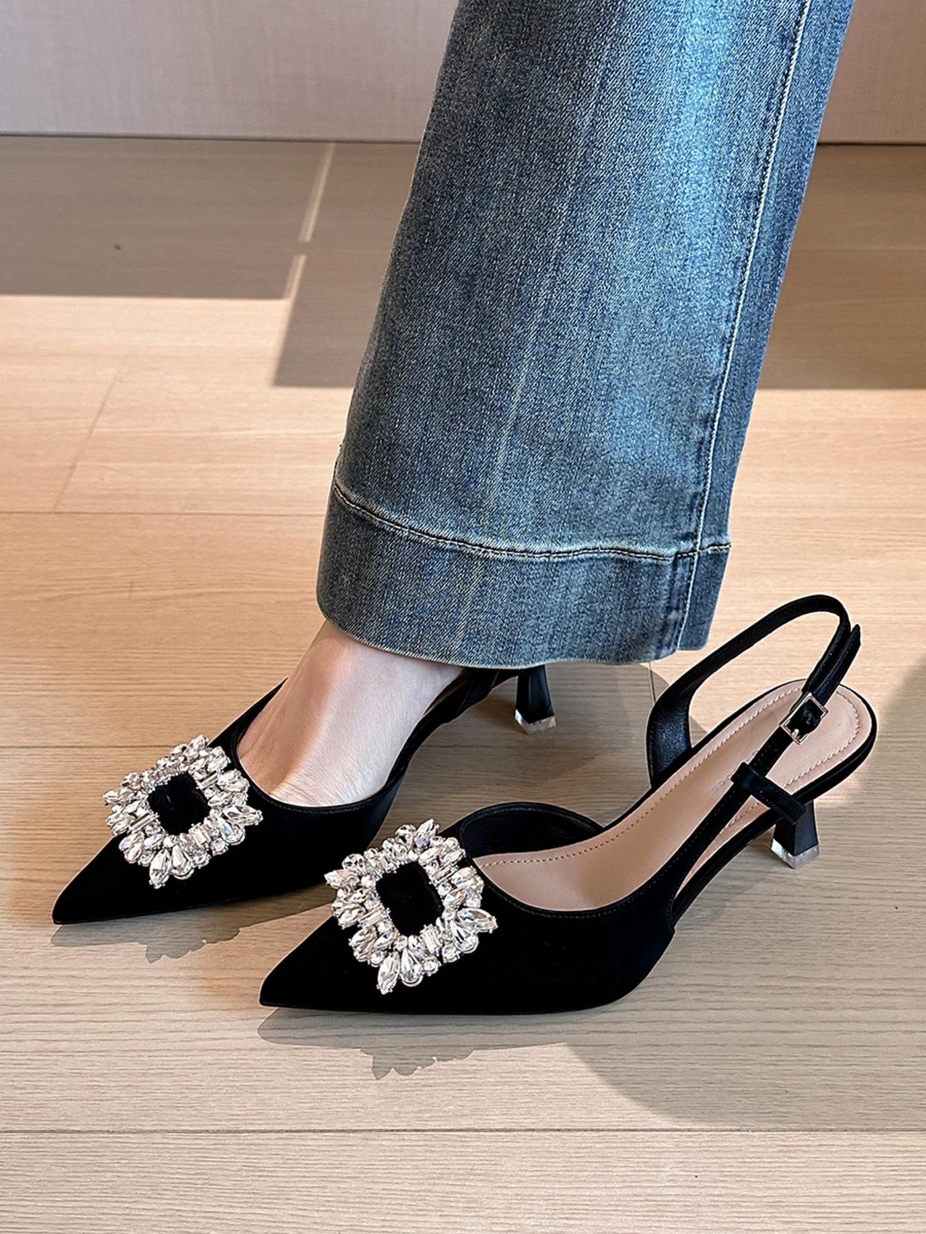 Women's Elegant Rhinestone Decorated Heels, Trendy Pointed Toe High Heel Shoes, Fashionable Heels for Party & Daily Wear