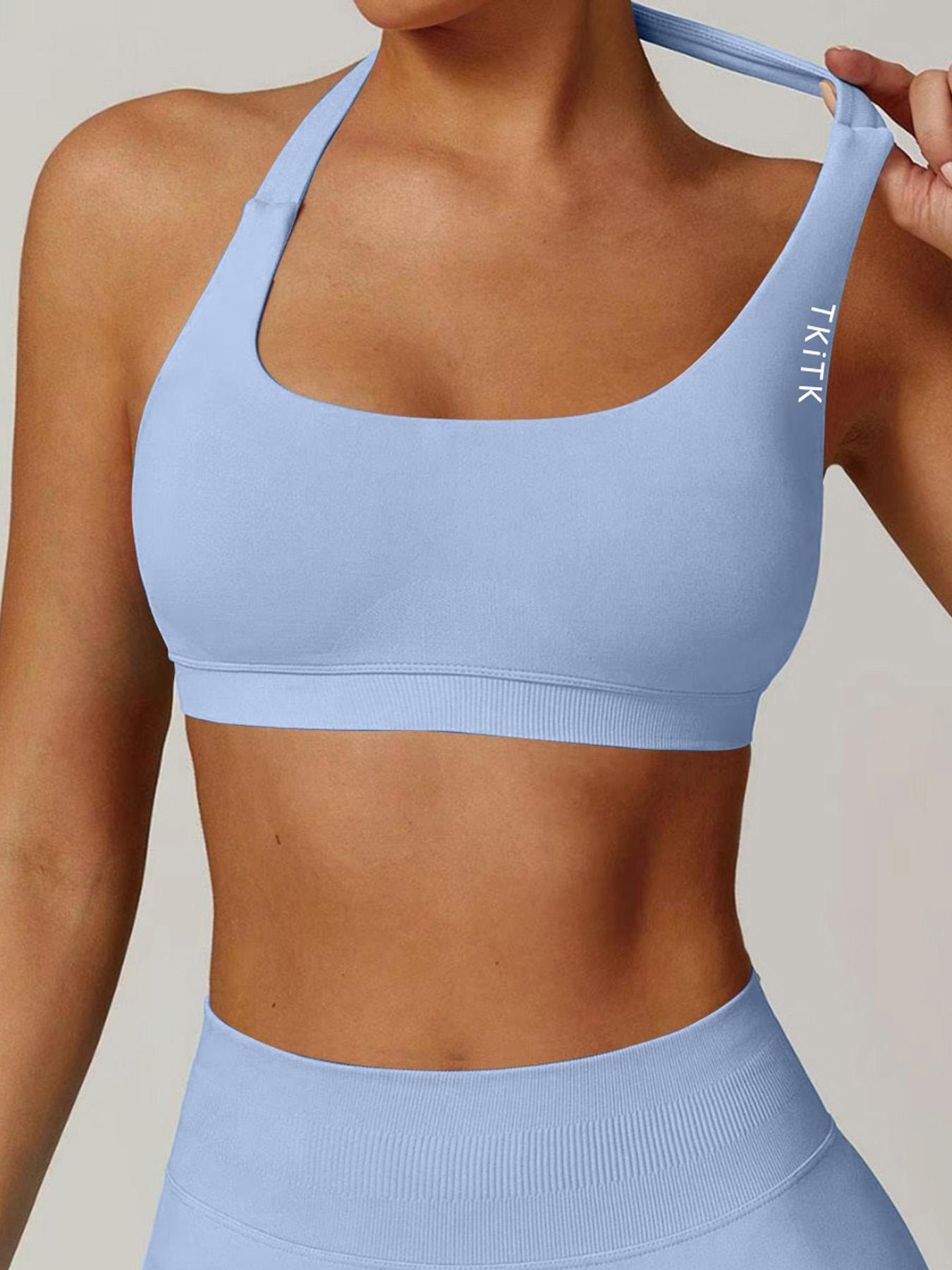 Women's Soft Seamless Sports Bra, Slim-Fitting Letter Pattern Sportswear for Daily Wear, All-Season Clothing for Fitness, Yoga and Running