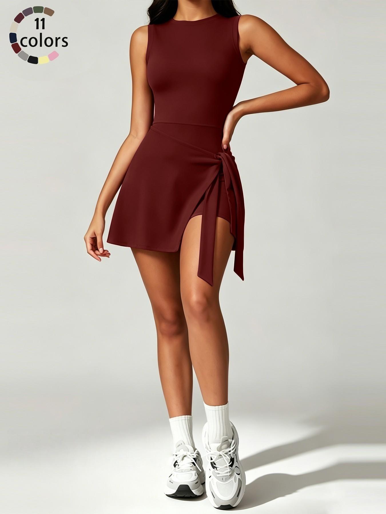 Women's Quick-Dry Sporty Wrap Dress - Sleeveless, Slim Fit, Above the Knee Sheath, Golf & Yoga Active Wear, Athleisure Sporty Chic Clothing