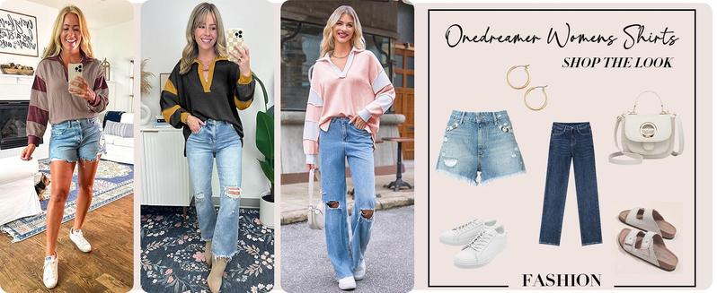 Imily Bela Womens Color Block Oversized Sweatshirt V Neck Long Sleeve Casual Loose Pullover Tops