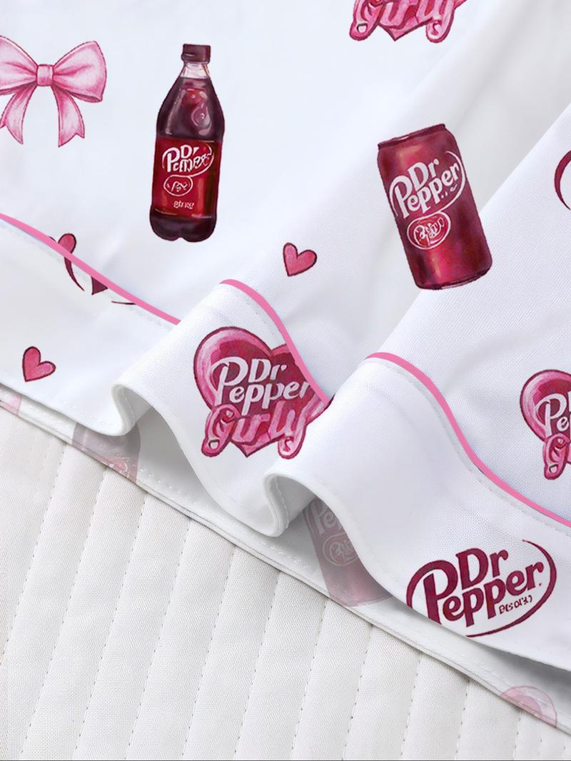 Women's Heart Bow Print Sleepwear Set, Short Sleeve Button-Up Top & Elastic Shorts, Casual Home Wear, Party