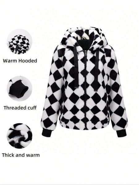 Women's Fall Winter Warm Jacket with Pockets Zipper Fashion Hood Elegant Commuter Casual Simple Daily Wear Coat