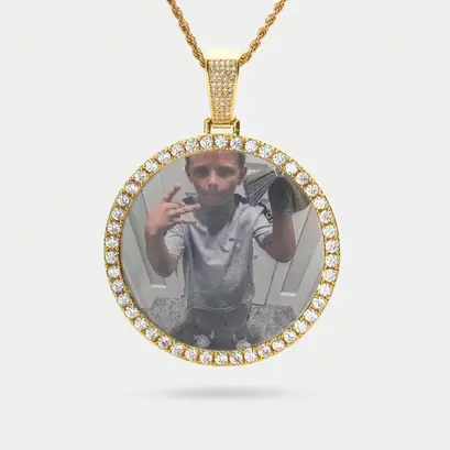 IH Iced Out Round Custom Photo Pendant Necklace 18K Gold Plated Natural Sri Lanka Zircon Hip Hop Miami Italian Mexican Memory Gift Unisex