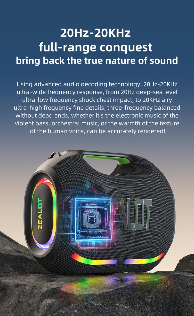 250【ZEALOT】Portable wireless speaker high ,fidelity sound and audio, desktop Bluetooth speaker surround sound, TWS pairing, 48000 long battery life, supports USB/TF card/AUX/BT smartphones. Ideal choice for family/car/party/camping/gift giving