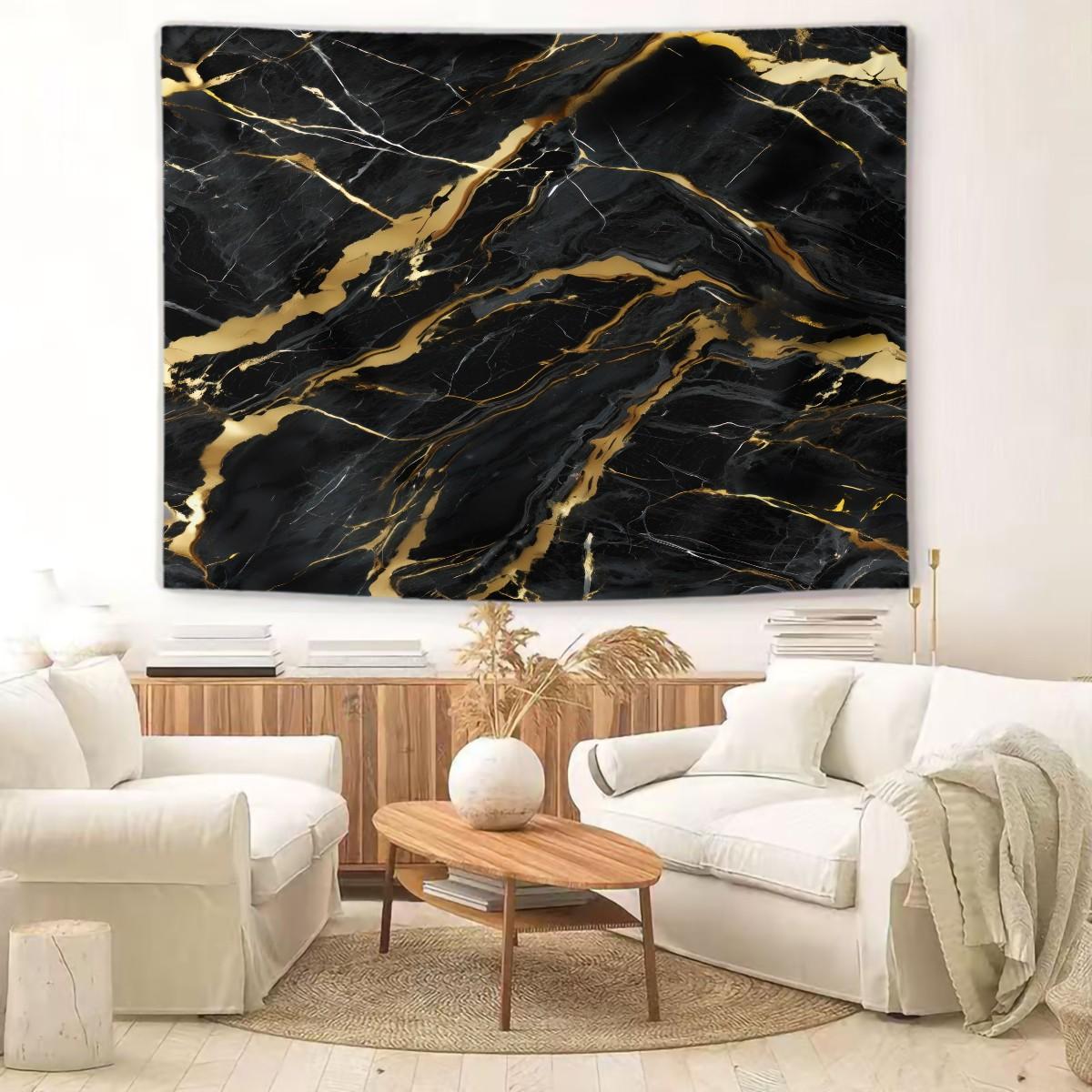 Marble Tapestry Wall Hanging, Gold Foil Vein Abstract Art Wall Tapestry, Luxury Modern Aesthetic Tapestry for Bedroom Living Room Dorm Home Decor