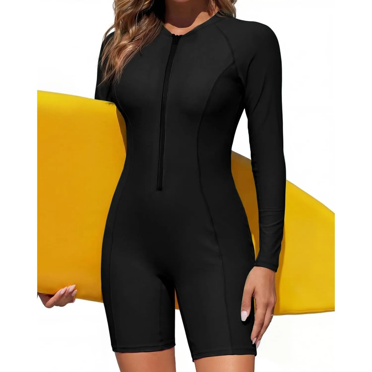 Long Sleeve Swimsuits for Women Rash Guard Wet Suit Modest Zip with Boyleg UPF 50+ Sun Protection, Long Sleeve, with Boyshorts, Modest Coverage, Rash Guard, Zip Front, Removable Padded Bra, Surfing