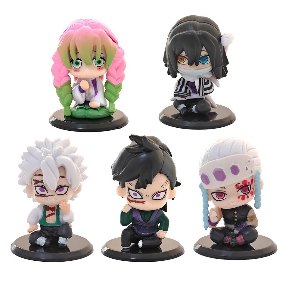5-15pcs Q Version Demon Slayer Sitting Ghost Doll Tanjiro Nidouzi Inosuke Zenizu  Toy  Figural PVC Model Gift