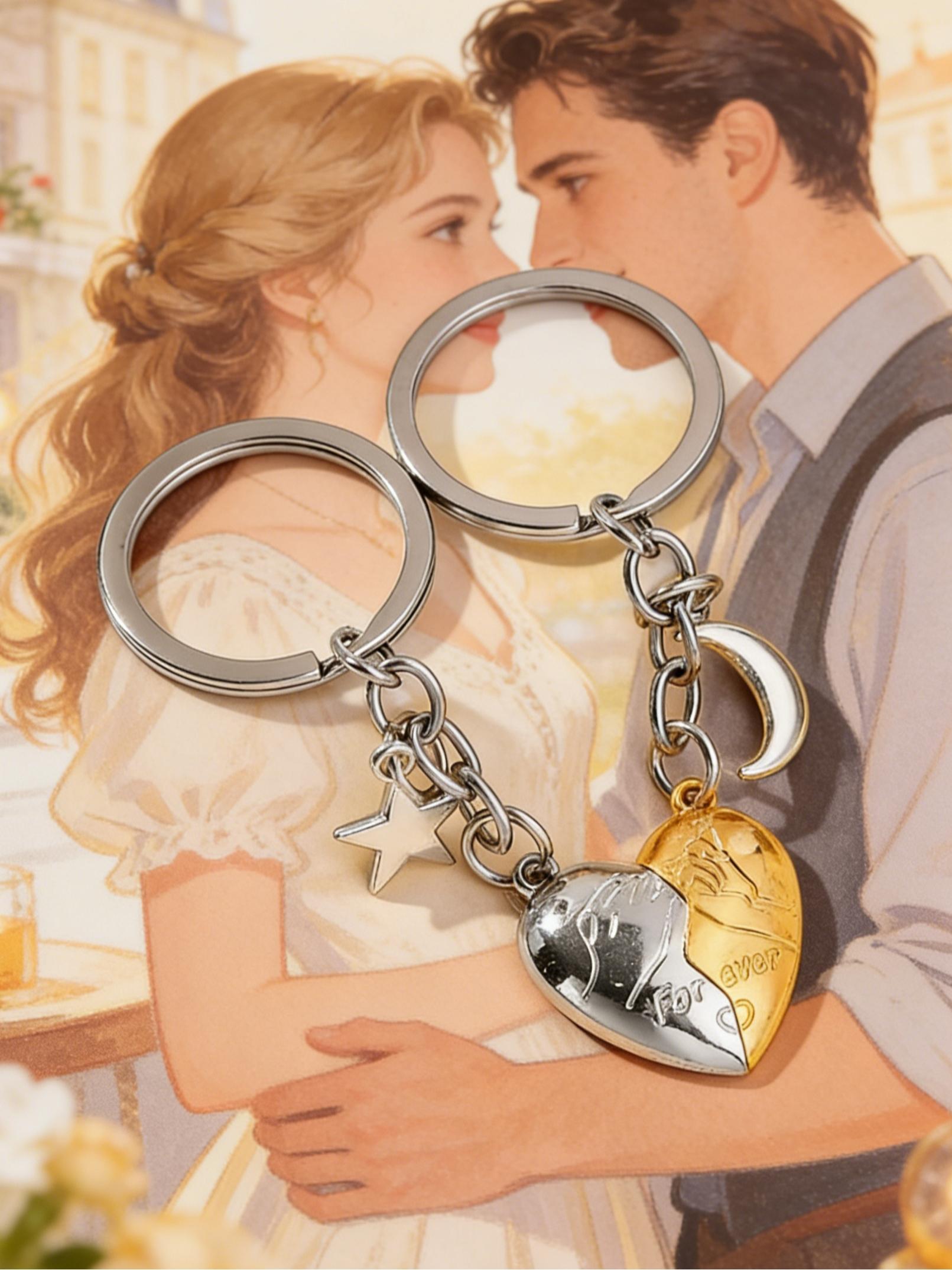 Magnetic Heart Keychain - Forever Love Star and Moon Keychain Perfect Gift for couples and family