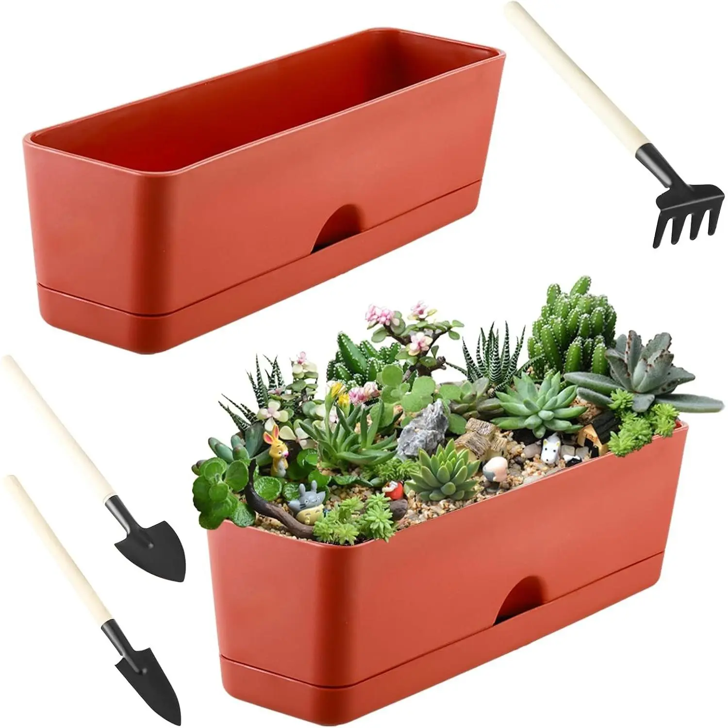 2-Pack Window Boxes Planters 16 Inch Rectangle Plant Box Rectangular Plant Pots for Outdoor and Indoor Plants Plastic Windowsill Planters for Herbs Vegetable Flowers Long Window Sill Plant Box