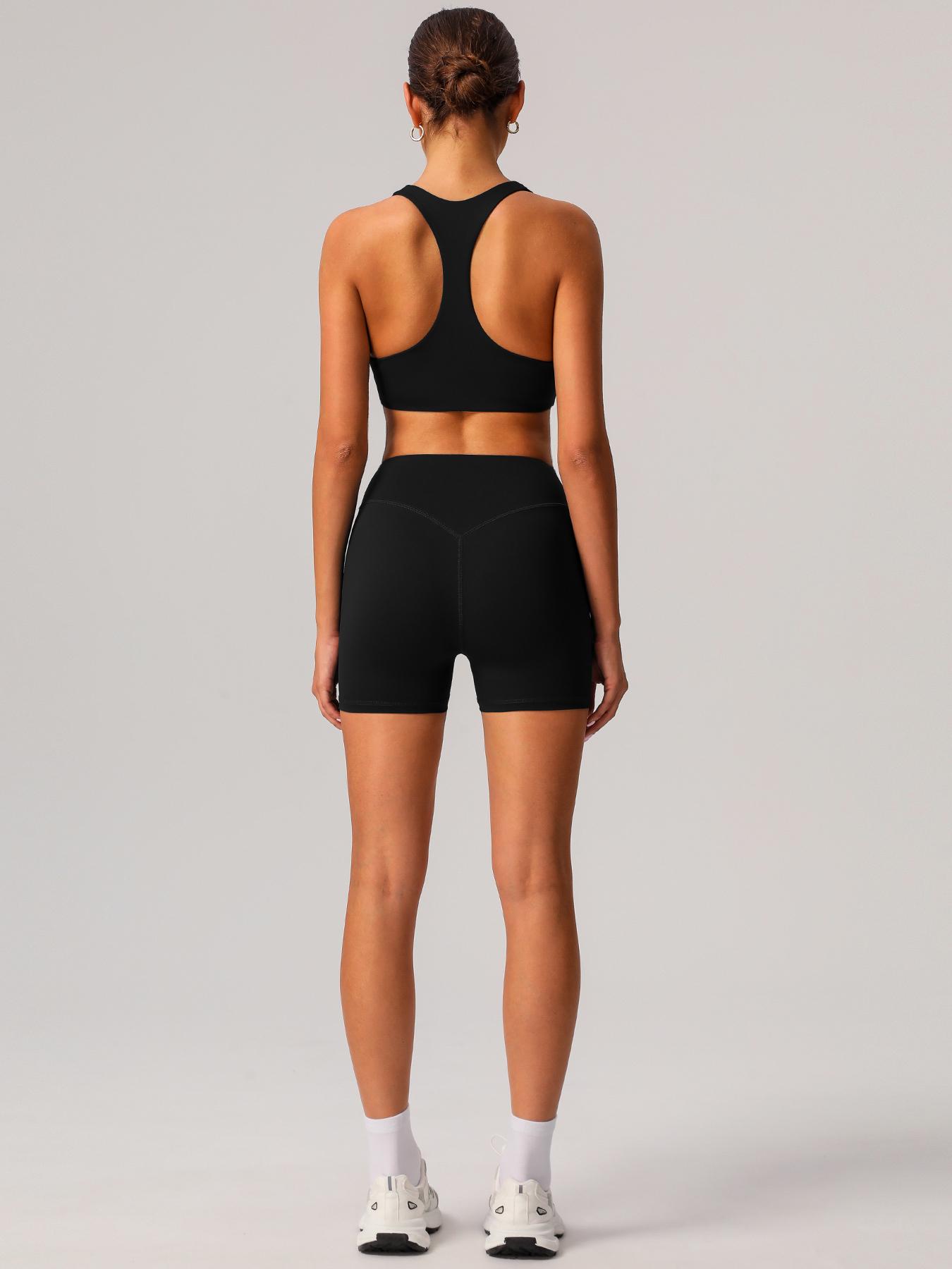 Women's Solid Crop Sports Bra & High Waist Shorts Sportswear Set, Casual U Neck Sleeveless Crop Top & Skinny Shorts, Ladies Sportswear for Indoor Outdoor Wear