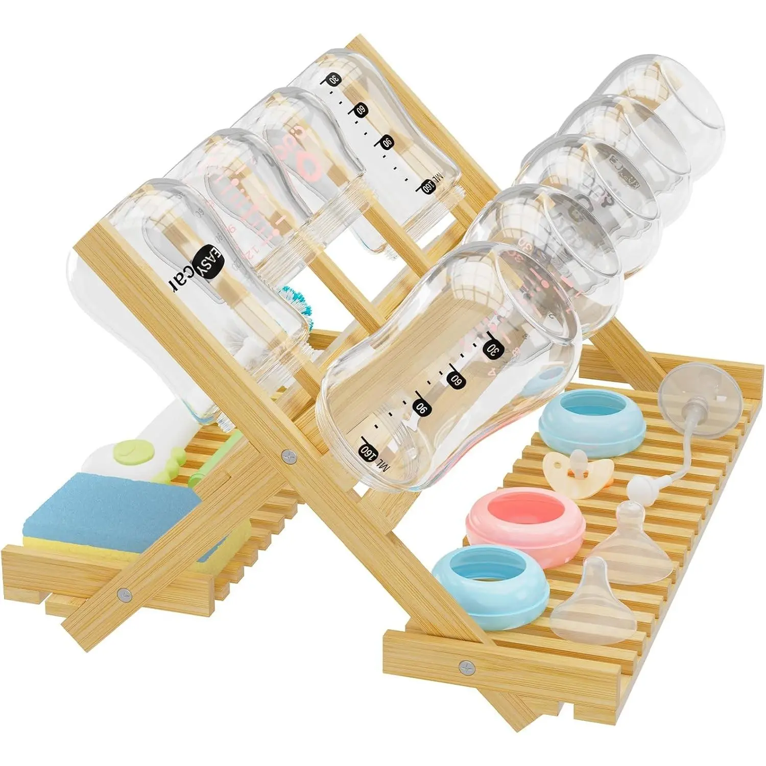 Bamboo Baby Bottle Drying Rack, Foldable Vertical Milk Bottle and Accessories Organizer for Busy Parents, Space-Saving, Quick Drying, Easy Cleanup & Storage(Gift)