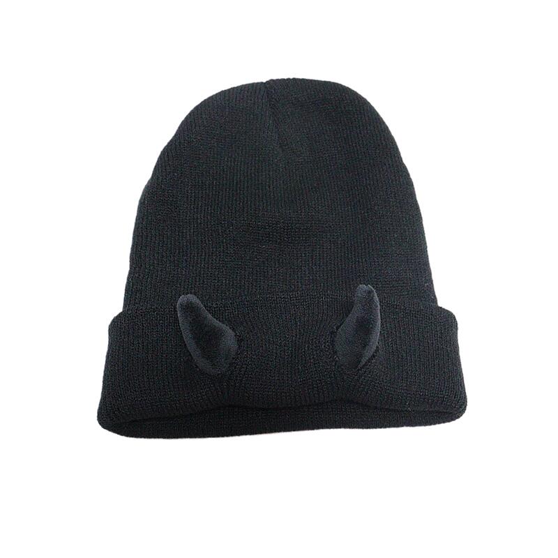 Unisex Reversible Knit Beanie Skull Cap - 1 Pack Soft Stretch Acrylic Warm Winter Headwear with 3D Devil Horns, Multi Color Options, Streetwear Style, Ideal for Halloween Cosplay, Outdoor Skiing