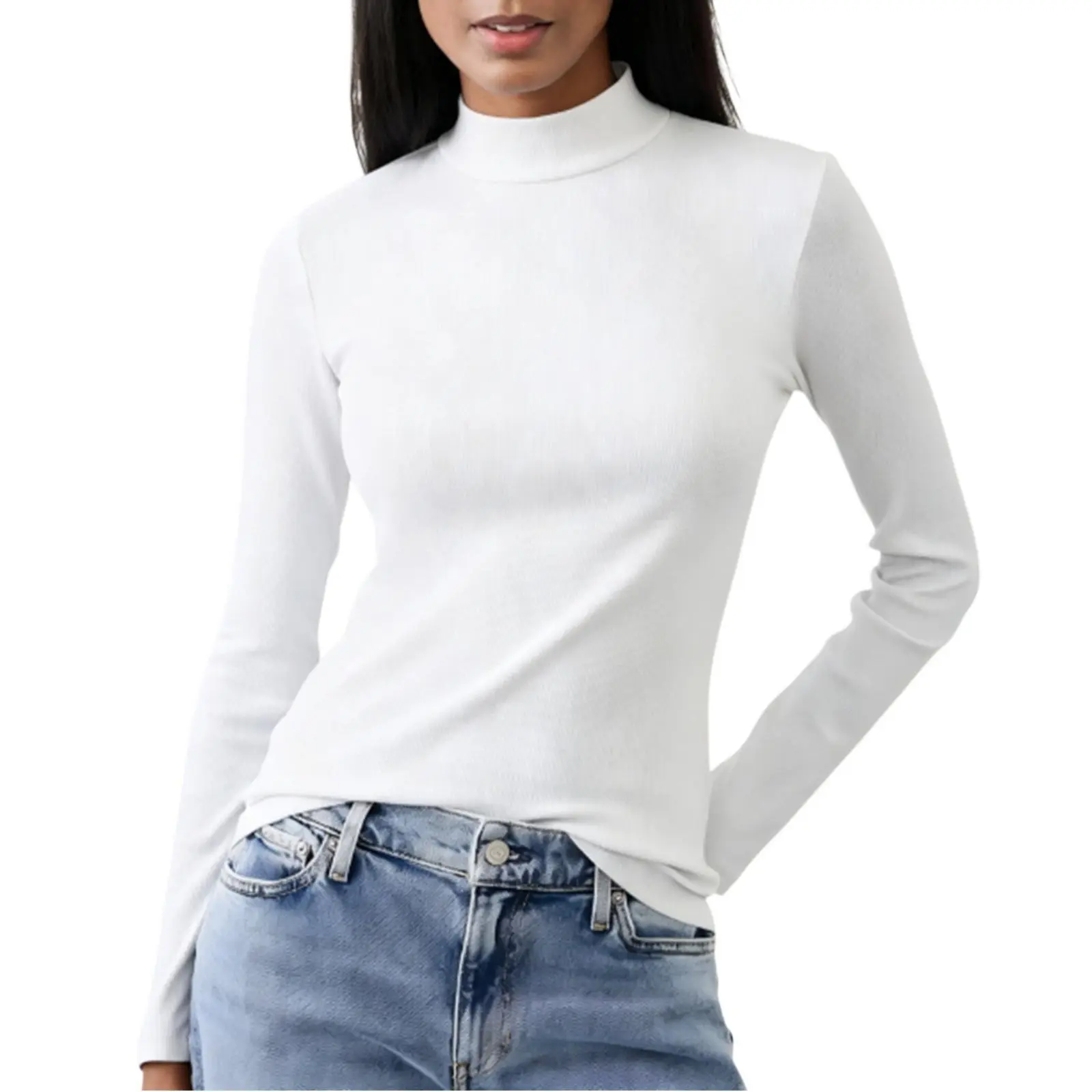 Cicy Bell sohochic Women's Minimalist Mock Turtleneck Pullover - Long Sleeve, Slim Fit, Stretchy Fabric, Elegant Thermal Tee for Women