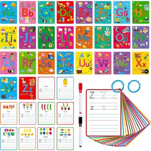 31 PCS Alphabet Flash Cards, Double-Sided Printing Dry Erase Letters Sight Words and Number Learning Cards Letter Tracing Practice Cards for Preschool, Kindergarten (2 Reclosable Rings & 2 Markers)