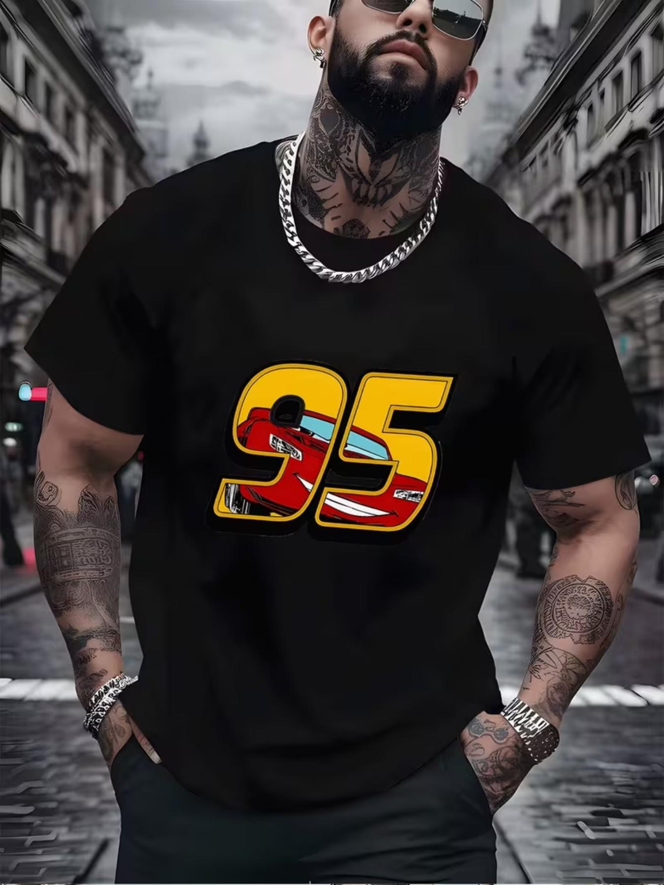 Men's Short Sleeve 3D Digital Print T-Shirt, Sports Car Pattern, Casual Slim Fit, All Seasons, Perfect for Daily Wear and Fashion