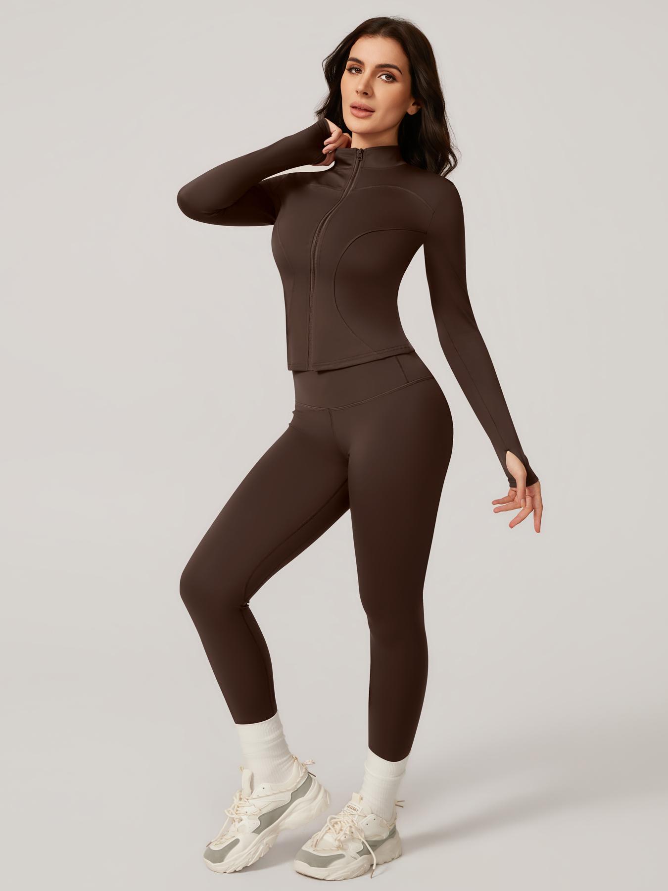 Women's Two-Piece Slim-Fitting Workout Set, Long Sleeve Top and Below-Ankle Sports Pants with Natural Waistline, All-Season Wearable Comfort Tracksuit Set, Stretchy Suit Set