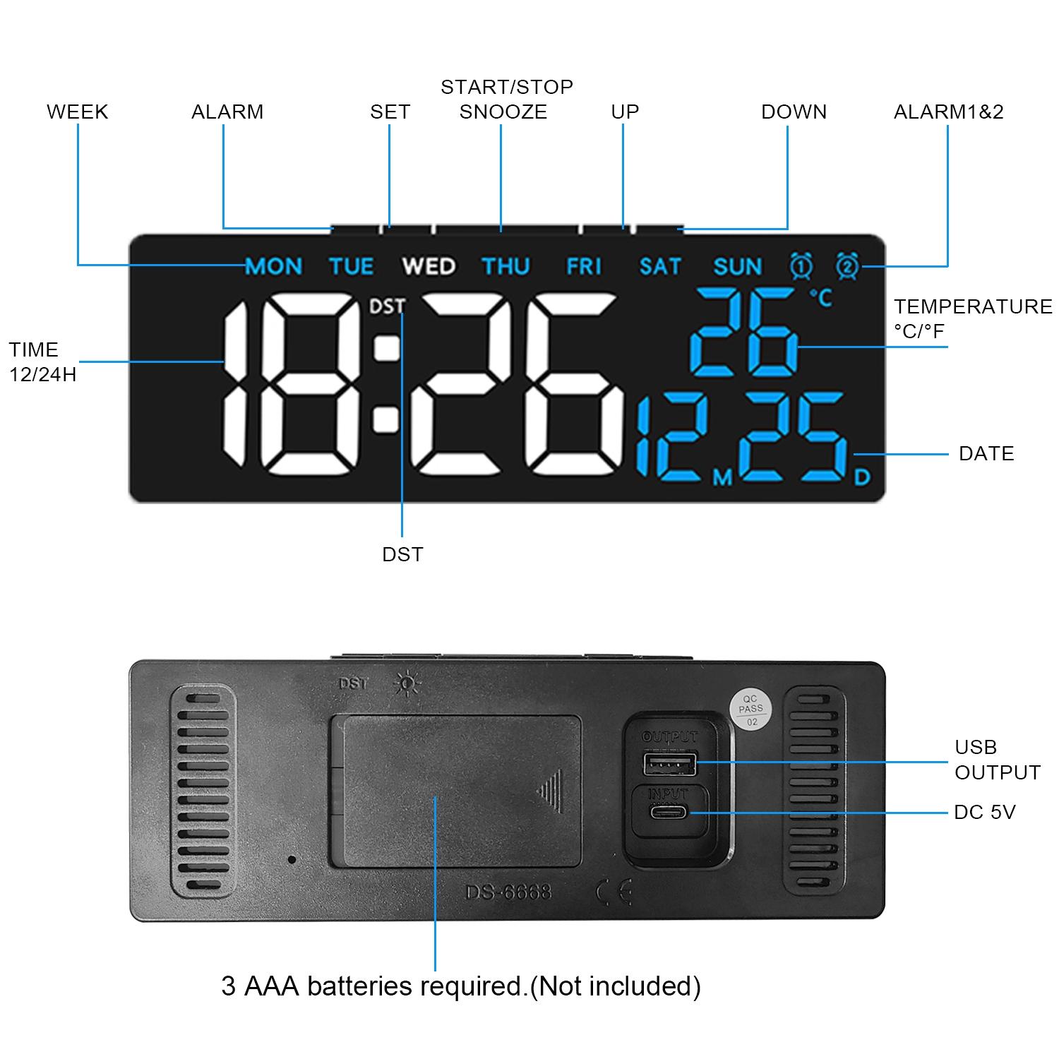 Vintage Style Practical LED Clock, Desktop Electronic Clock, Date Temperature Week Display, Modern Digital, Adjustable Brightness, Snooze, Home Office Bedroom