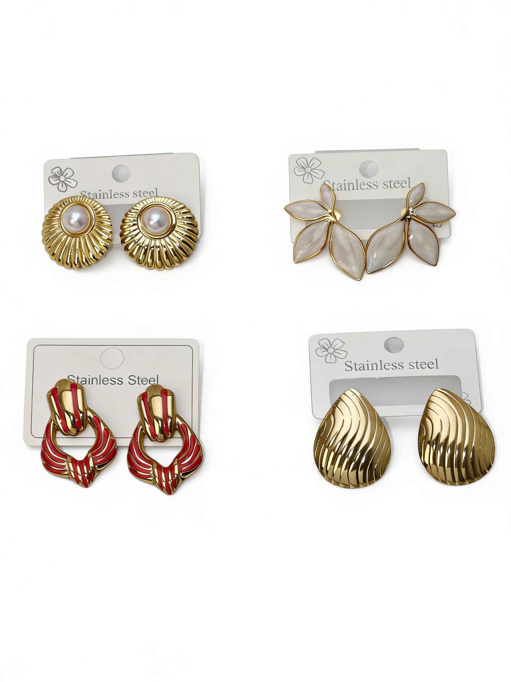 18K Gold Plated Stainless Steel Stud Earrings for Women, Hypoallergenic Non Tarnish Waterproof Teardrop Pearl Heart Geometric Statement Fashion Jewelry