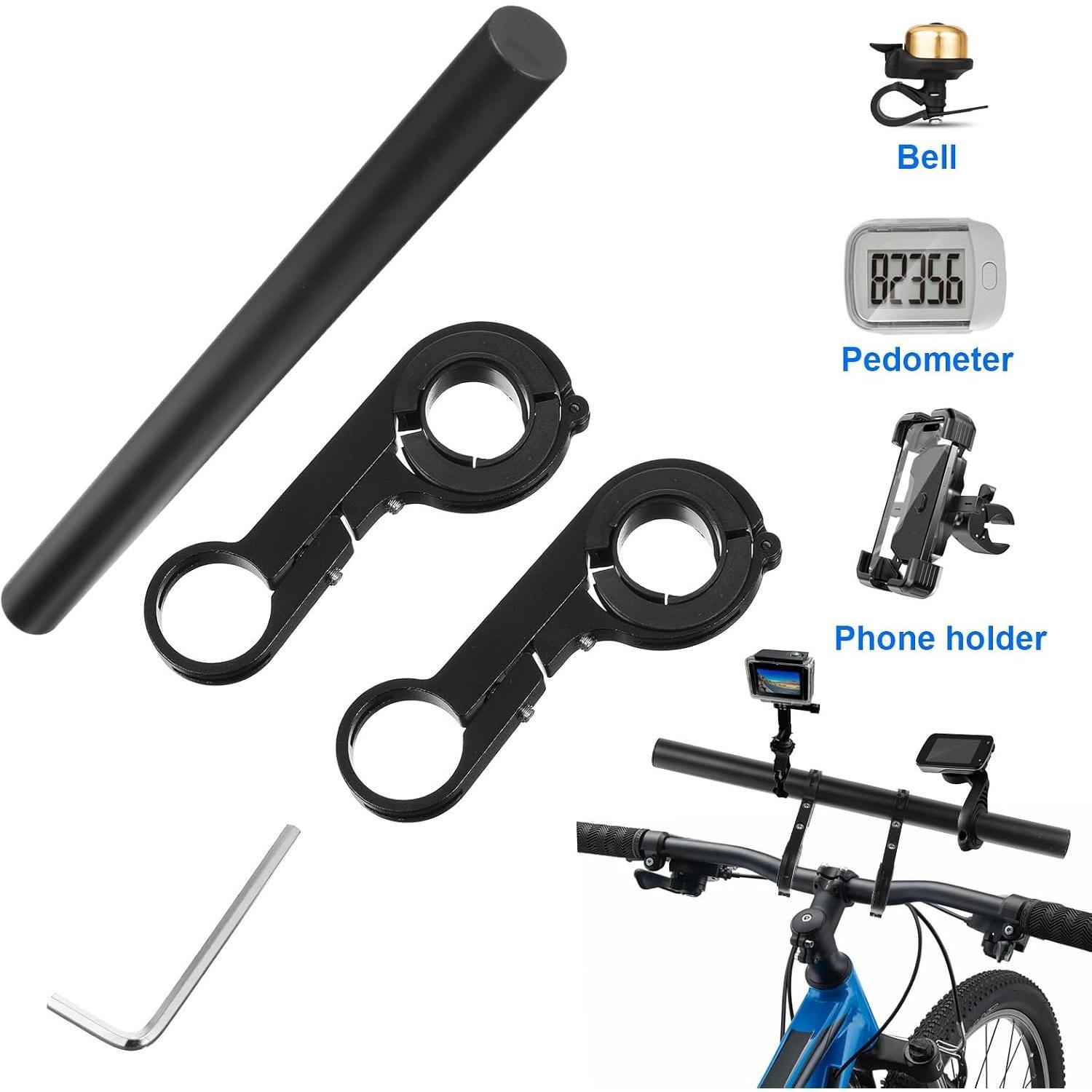 Double Handlebar Extender, 11.8"(30 cm) Super Long  Alloy  Bar,  Handlebar Bracket Accessories for  Mounting Extender Bars  Scooter Lights Phone Mount