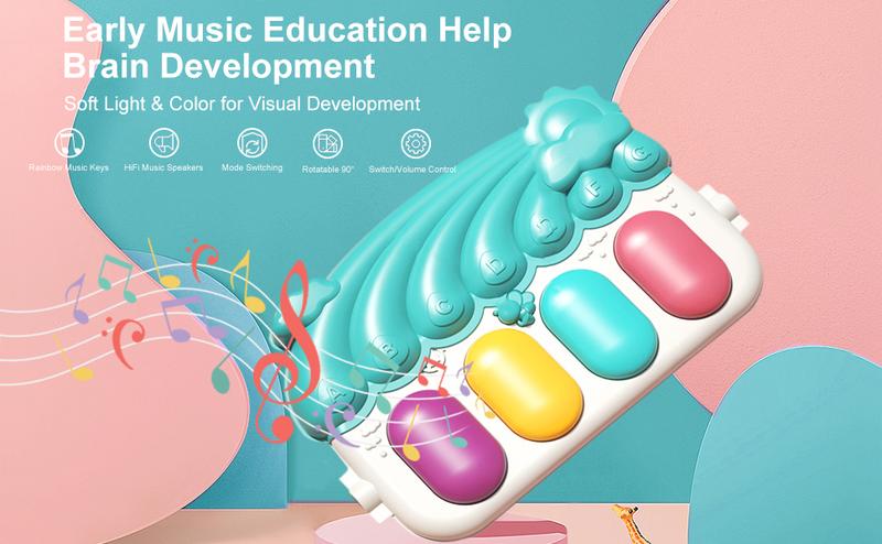 dearlomum Baby Play Mat Baby Gym Piano Tummy Time Activity Mat with 5 Sensory Toys Music Lights for Newborn Boys Girls Blue - Nursery