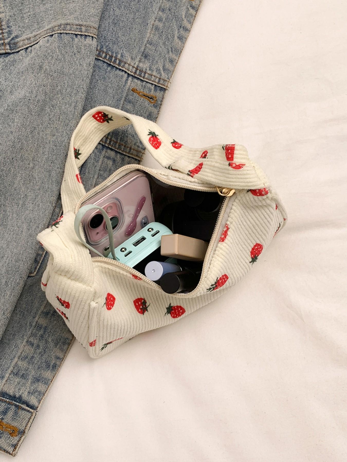 Fashionable Fruit Print Shoulder Bag, Large Capacity, Cute and Fresh Design, Versatile Plain Color Backpack, Perfect for Daily Use