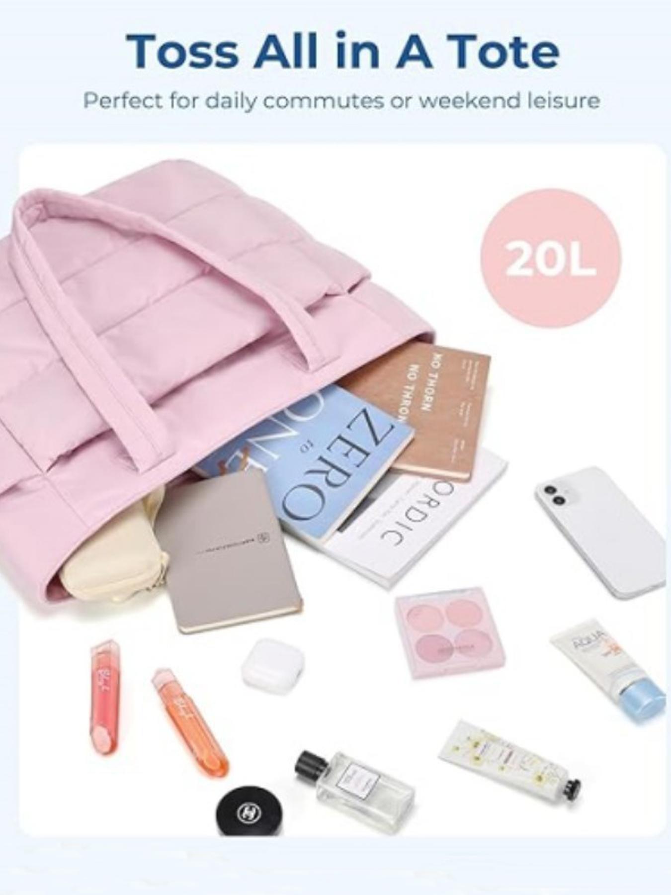 26 Valentine's Day Women's Solid Color Quilted Tote Bag, Lightweight Puffer Design Shoulder Bag for Travel & Work & Beach, Casual Trendy Versatile High-quality Daily Commuting Bag