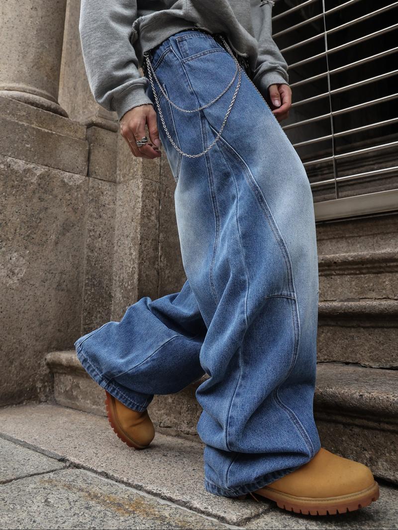 Men's Vintage Washed Loose Fit Jeans, Long Y2K Street Style Denim Jeans, Casual Natural Waist Zipper Fly, Perfect Gift for Boyfriend Husband