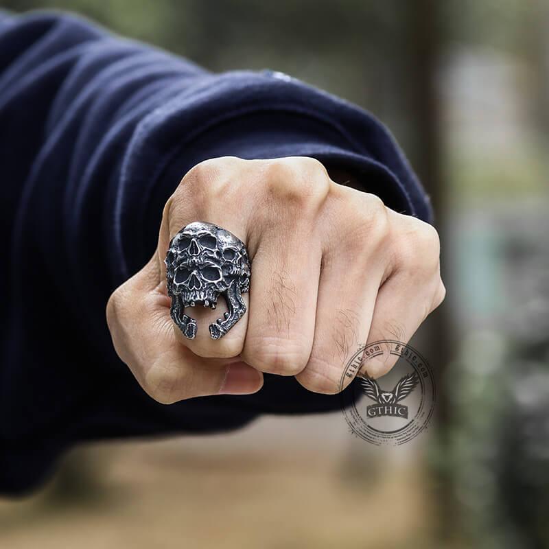 GTHIC Punk Roaring Multifaceted Skull Stainless Steel Ring Statement Jewelry For Men Daily Wear Birthday Gifts