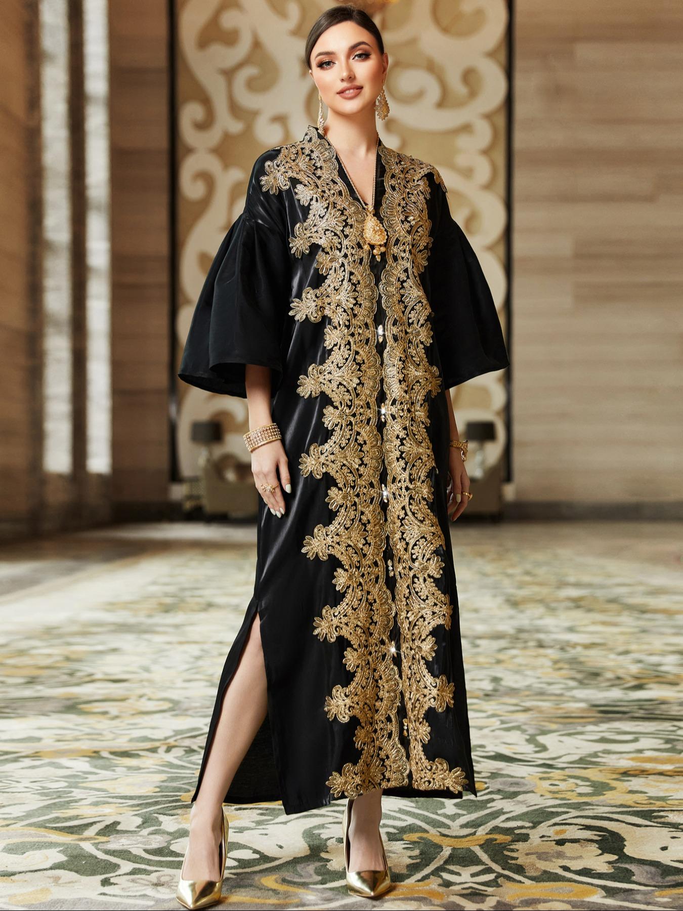 Handmade Lace Abaya for Women, Middle Eastern Long Robe, Elegant Hand Sewn Design, Traditional Arabic Clothing, Comfortable and Stylish, Modesty Muslim Clothing