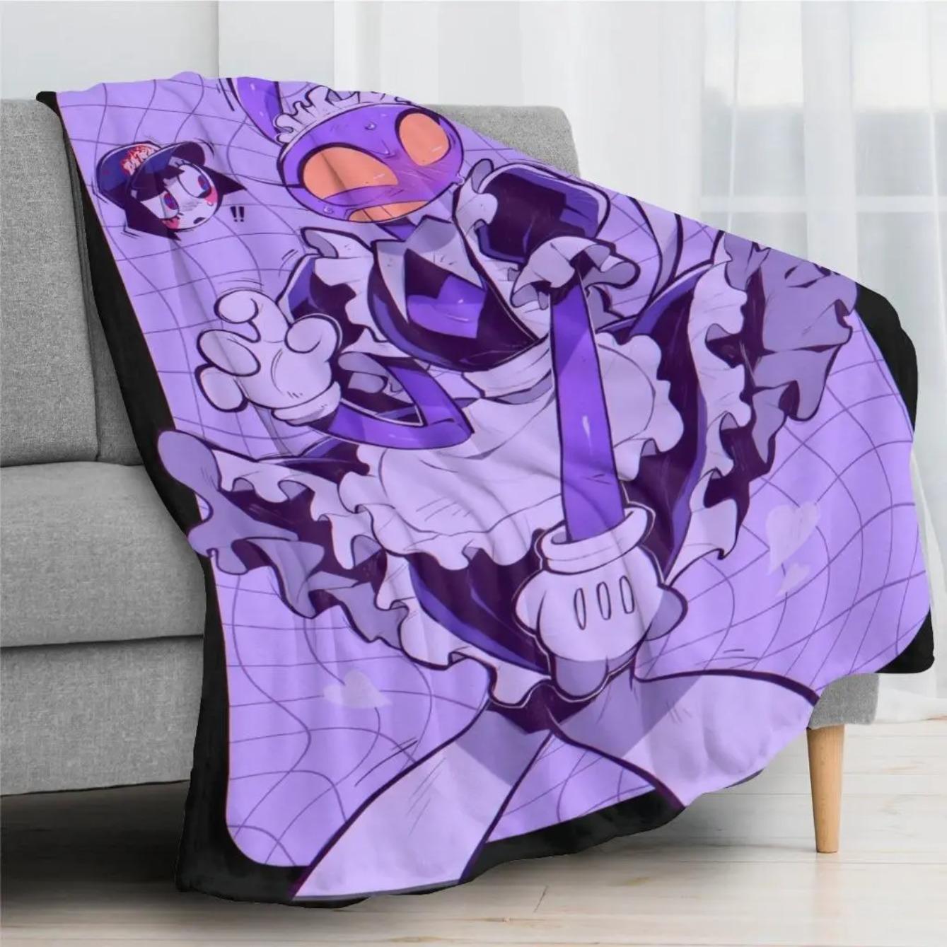 The Amazing Digital Circus Jax Rabbit Repeat Print Flannel Throw Blanket, Purple Yellow Cute Cartoon Character Soft Lightweight Warm Blanket for Sofa Bed Bedroom Travel Camping, Perfect Birthday Christmas Holiday Gift for TADC Cartoon Fans Teens Kids