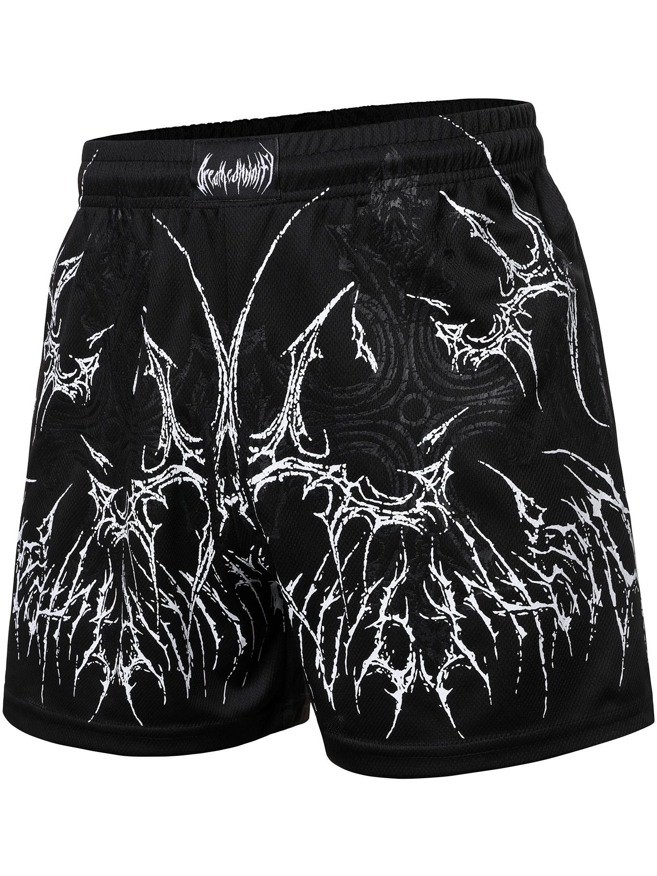 Men's Gothic Thorn Print Sport Shorts, Loose Comfortable Breathable Half-Length Pants, Cool Fitness Running Beachwear