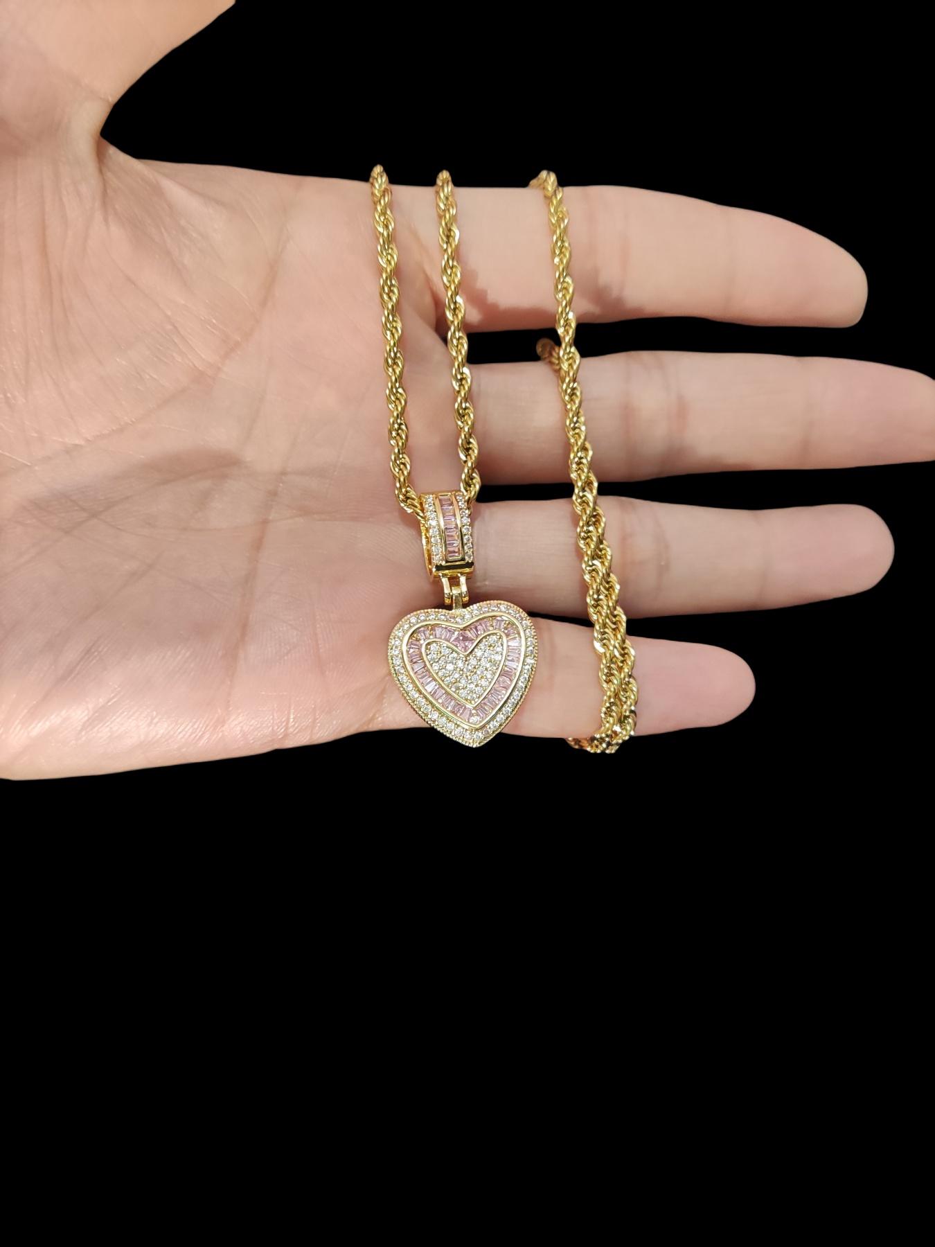 Heart Shaped Pendant Necklace, Fashion Zircon Decor Necklace for Party, Daily Decor, Trendy All-match & Exquisite Jewelry for Birthday Gift, Love Heart Necklace