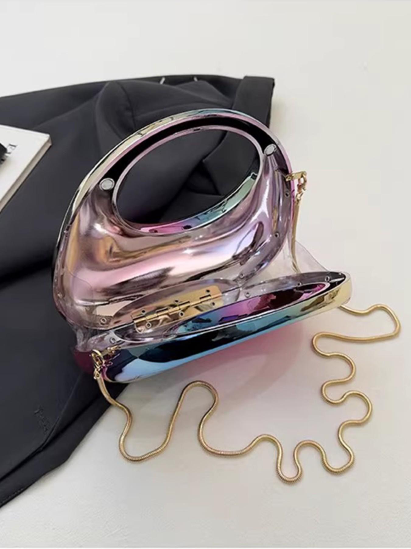 Sweet Cool Mini Acrylic Bag, Design Sensible Small Wallet, Single Shoulder Crossbody Chain Coin Accessory, Candy Color Shell Glossy Moon Box Party Handbag