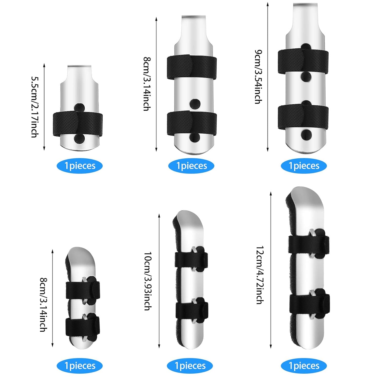 6 Pieces Finger Splint Metal Finger Support Finger Knuckle Immobilization(Black) Healthcare Tool