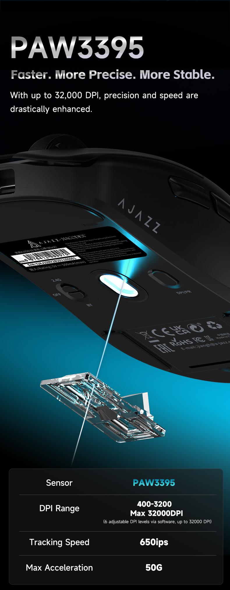 AJAZZ AJ159 V2 Wireless Game Mouse Second Battery Swap Instant Full Power Professional Competitive Drive Game PAW3395 Sensor the third mock examination Computer Office Mouse DPI32000 supports multiple systems for games and office Gaming Pc Accessories