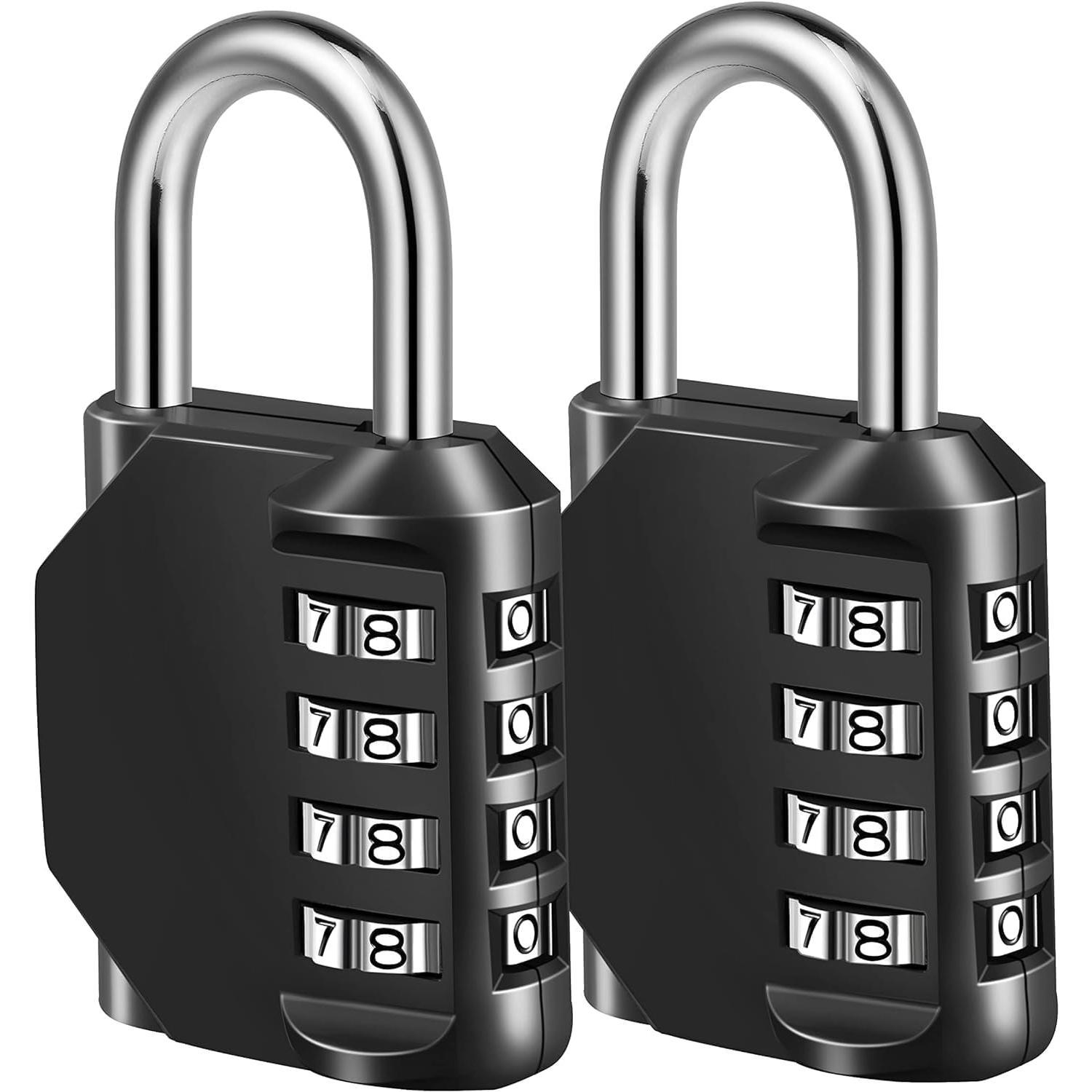 Combination Lock, 4 Digit Padlock for School Gym  Locker, Fence, Toolbox, Case, Hasp Cabinet Storage (2 Pack, Black)
