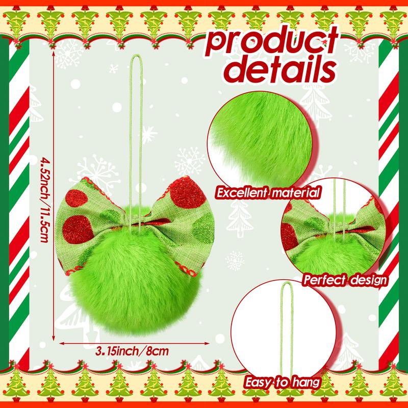 Christmas Clearance Sale Christmas Decorations Green Monster Christmas Ornament Christmas Balls, Shatterproof Glittering Christmas Tree Decoration, Funny Cute Lime Green Furry Hanging Ornament with Red Bow, Holiday Party Home Christmas Decor for Xmas Tree