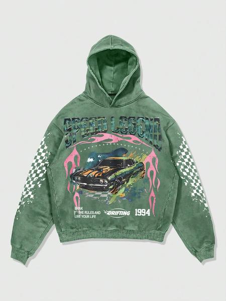 Men's Street Style Hooded Sweatshirt, Vintage Wash Short Design, Casual Fashion for Daily Wear & Outdoor Activities