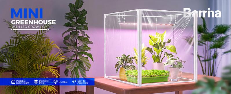 Barrina Mini Greenhouse with LED Grow Lights, 40W High Output Plant Light Small Indoor Greenhouse with Timer, 23x23x23IN
