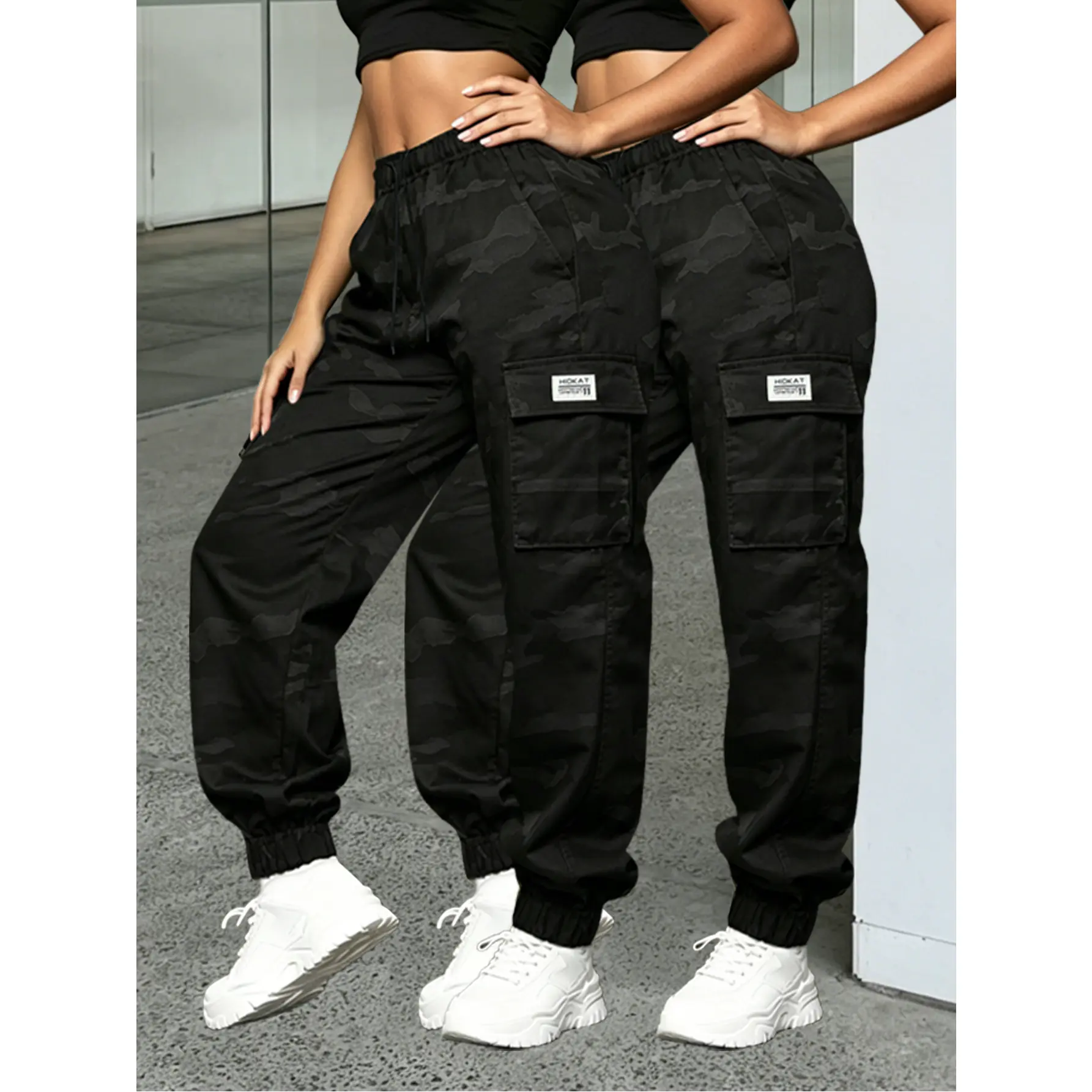 Women's 2-Pack Summer Camo Print Cargo Pants - Lightweight, Breathable, Loose-Fit Cut, Adjustable Waist with Elastic Drawstring, Machine Wash Cold Outdoor Sports Casual Long Trousers