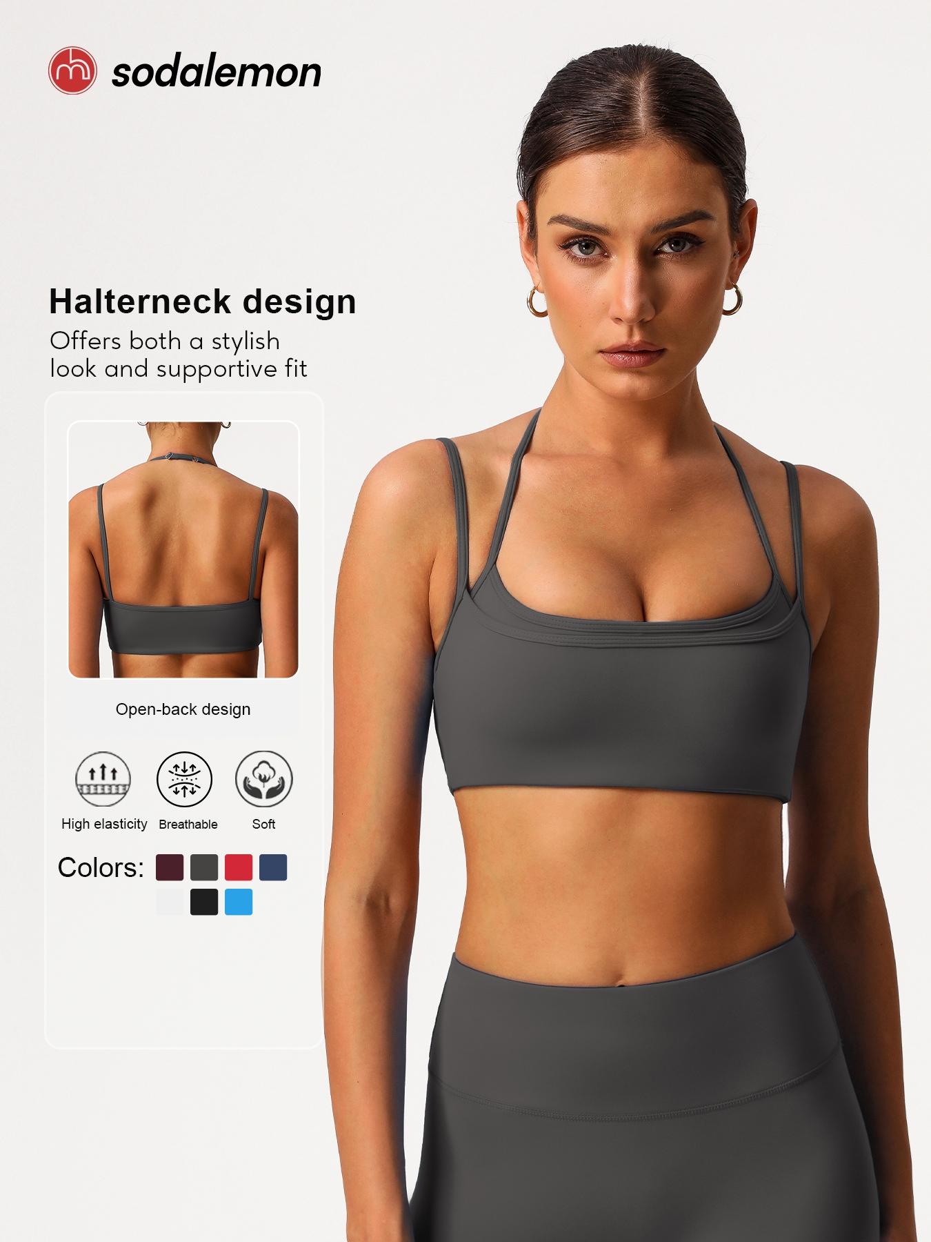 1 Piece Women's Fitness Bra, High-Elastic Thin-Strap Halter-Neck Sports Bra for Running and Yoga