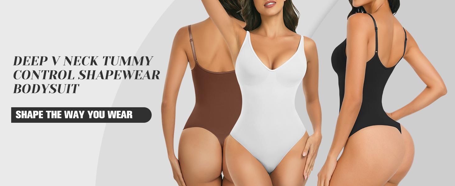 Shapewear Bodysuit Tummy Control Deep V Neck Seamless Thong Body Shaper for Women Basic Compression Soft Womenswear