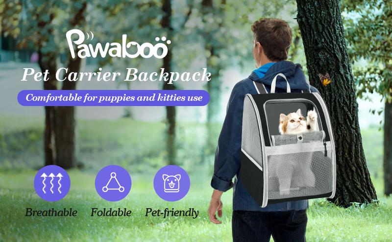 Pawaboo Cat Carrier Backpack, Pet Carrier Backpack for Kitties Small Dogs Puppies, Breathable Cat Bag Carrier, Small Dog Travel Backpack Carrier for Kitten Puppy Bunny (up to 22lbs)