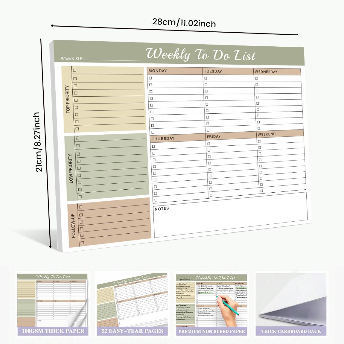 A4 Weekly Planner Task List Notebook, 52 Pages No Date Time Management, Priority Classification, Office Study Schedule Organizer