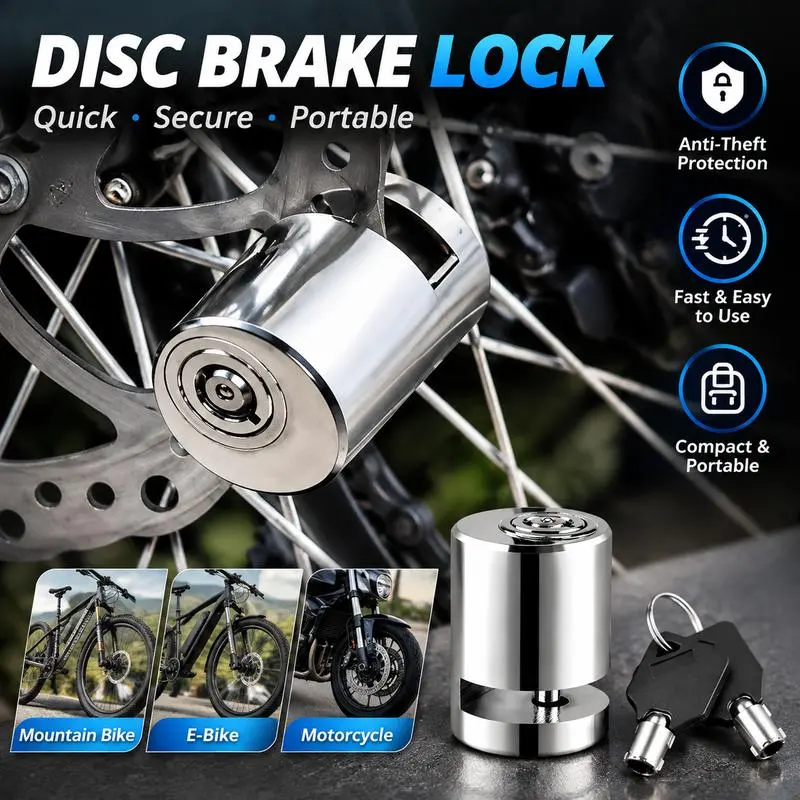 Motorcycle disc brake lock, anti-theft motorcycle safety brake disc lock (with two keys), mini alloy steel security wheel lock, suitable for electric road bikes and mountain bikes